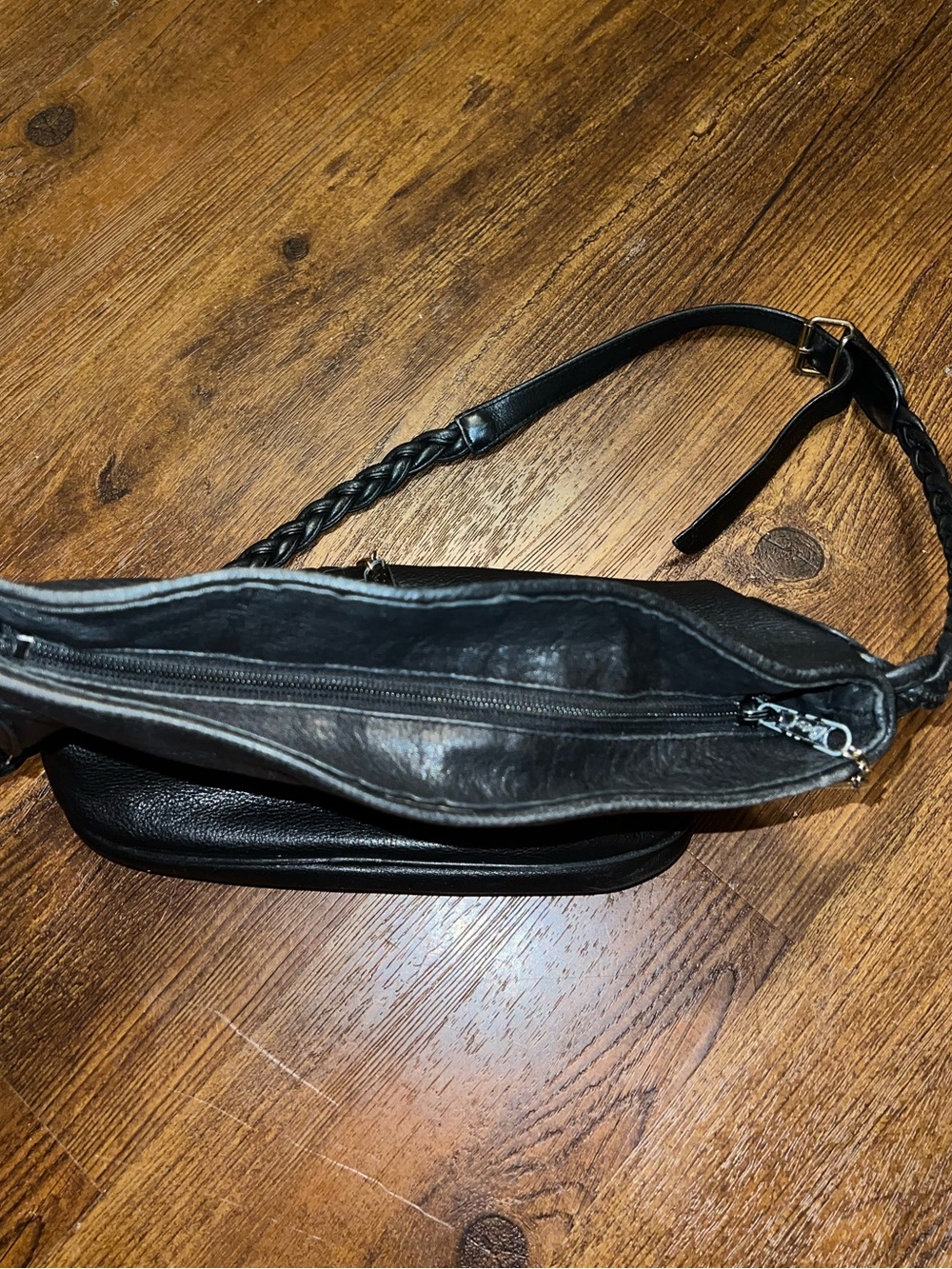 Vintage Brio! Purse Black Leather Braided Strap Crossbody Satchel Bag - Picture 7 of 9